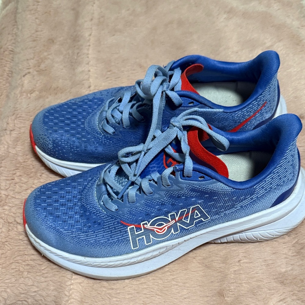Hoka Blue and Red Athletic Sneakers